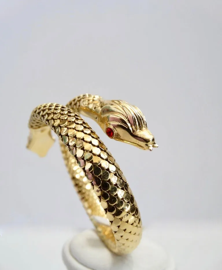 18 Karat Gold Double Headed Serpent Wrap-Around Bracelet