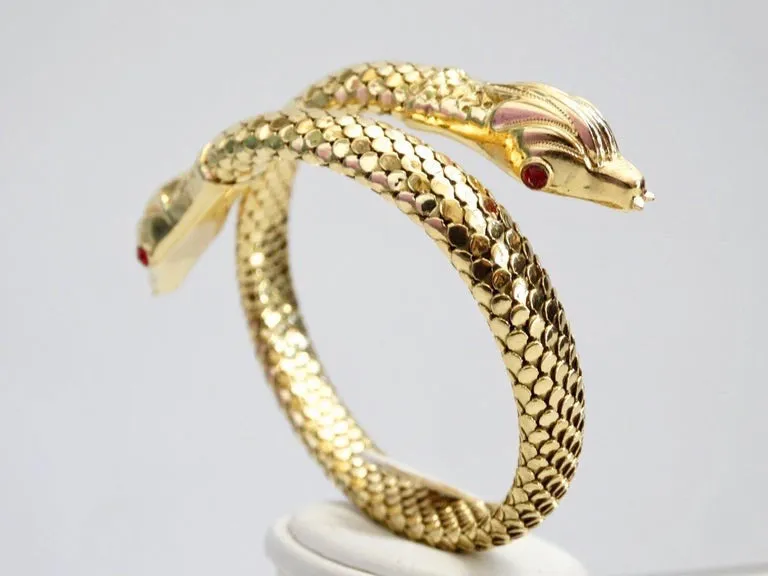 18 Karat Gold Double Headed Serpent Wrap-Around Bracelet