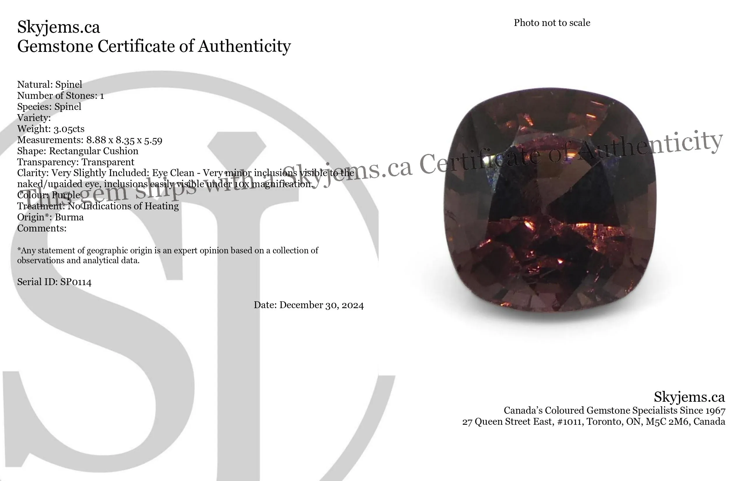 3.05ct Rectangular Cushion Brown Spinel from Burma