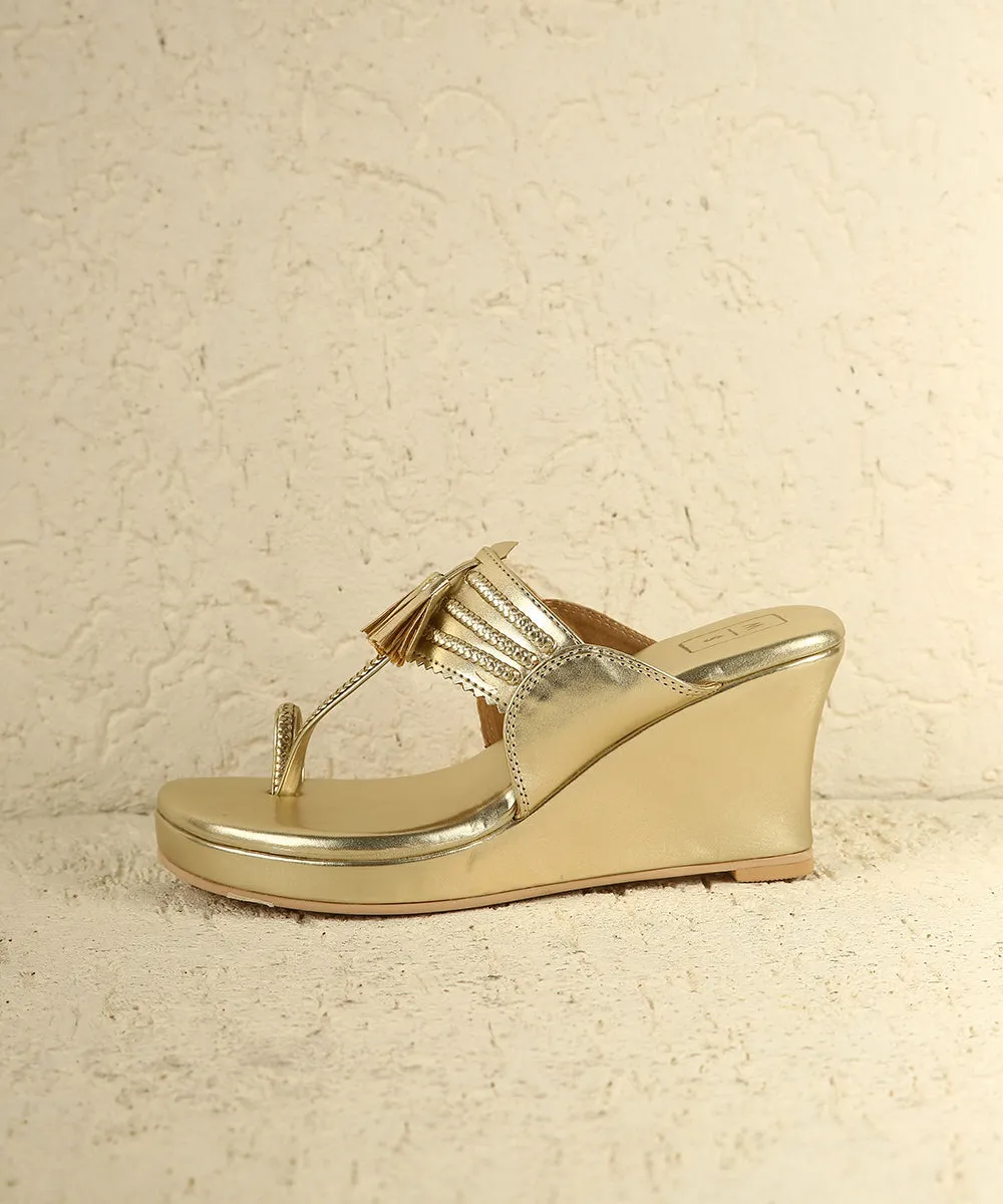Alia Gold Wedge Heel Sandals