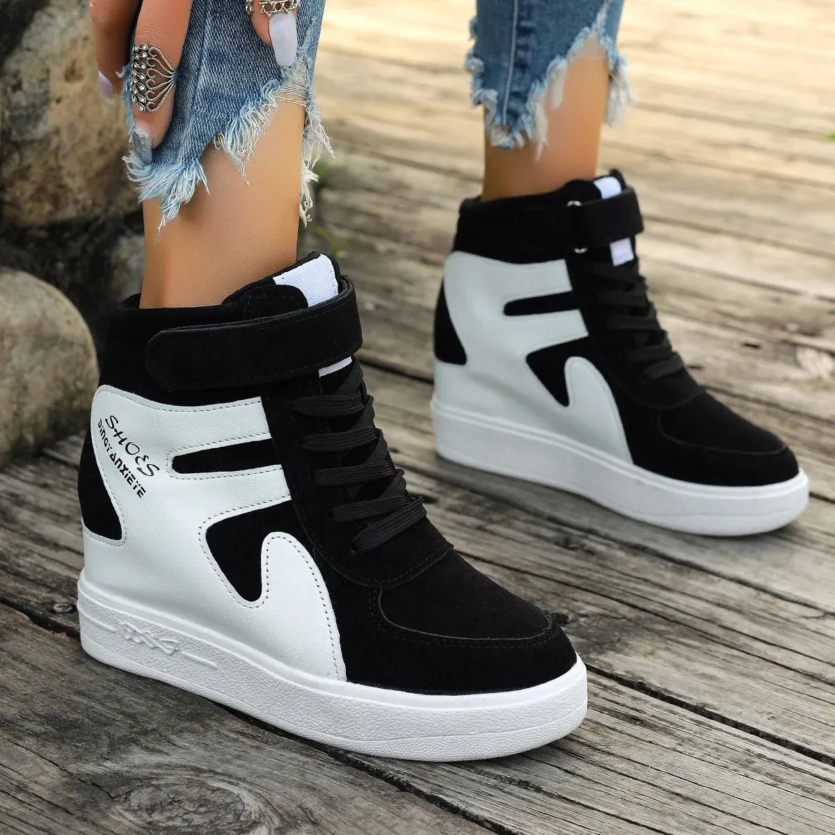 autumn winter sneakers  High top Platform Sneakers women Casual Wedges shoes Womens Shoes Black Platform Vulcanize Women fashion