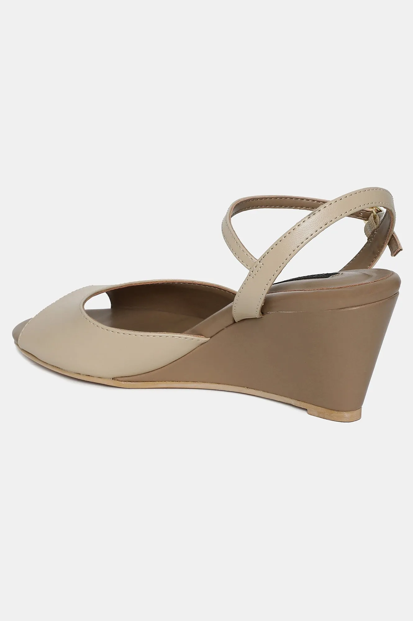 Beige Almond Toe Solid Wedge-ZHolly