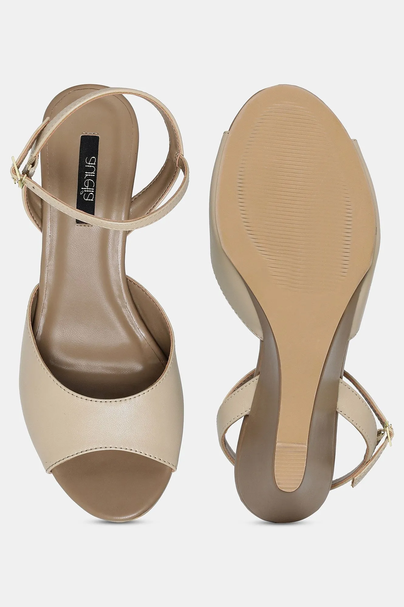 Beige Almond Toe Solid Wedge-ZHolly