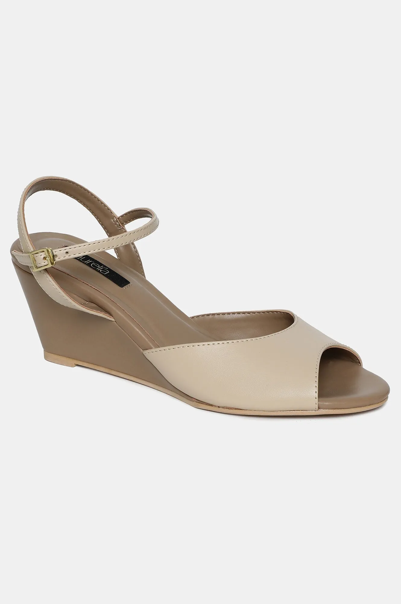 Beige Almond Toe Solid Wedge-ZHolly