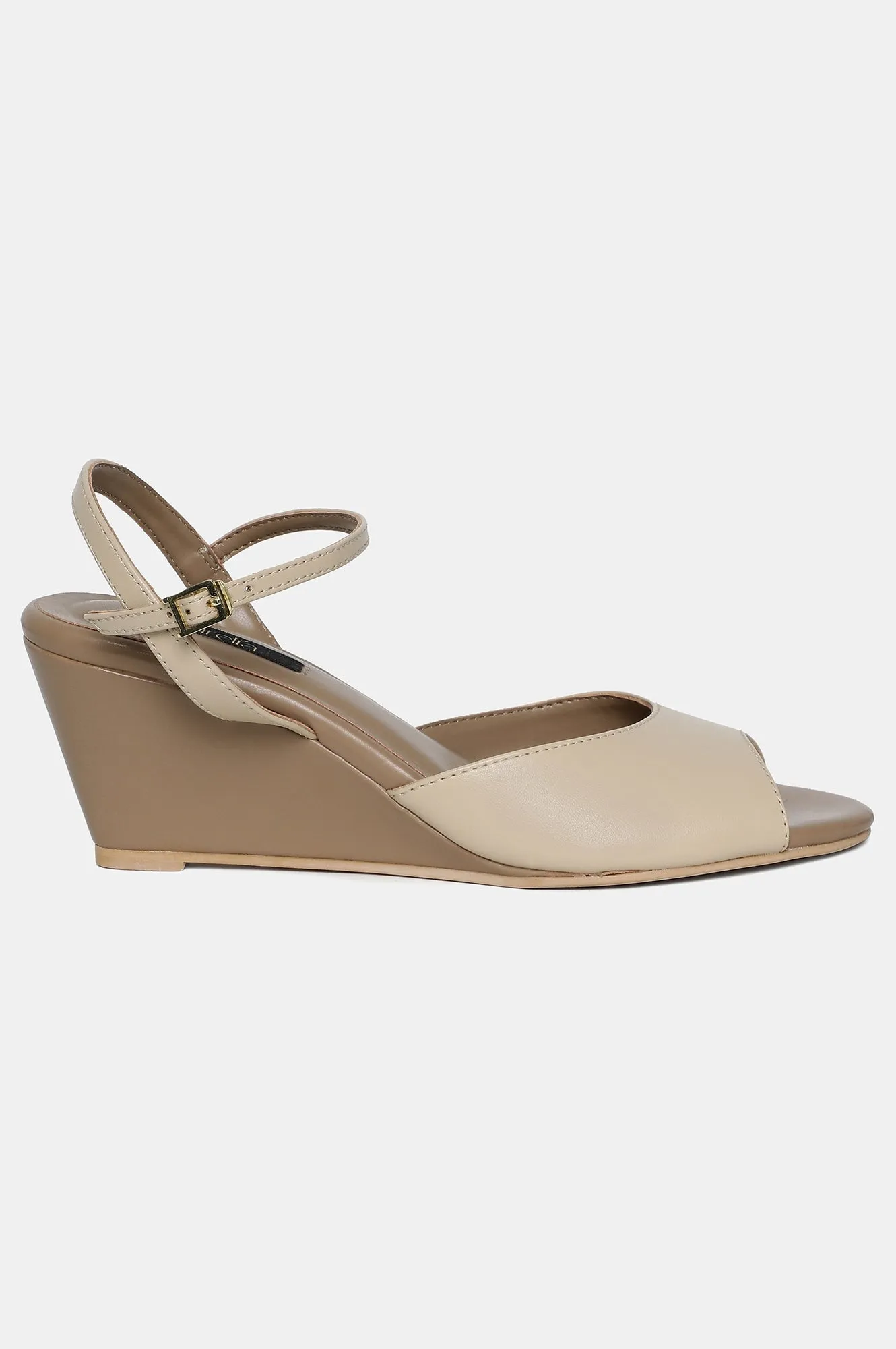 Beige Almond Toe Solid Wedge-ZHolly