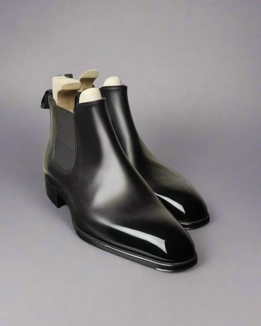 Black Italian Leather Slip On Whole cut Chelsea Boot - Chelsea Boots