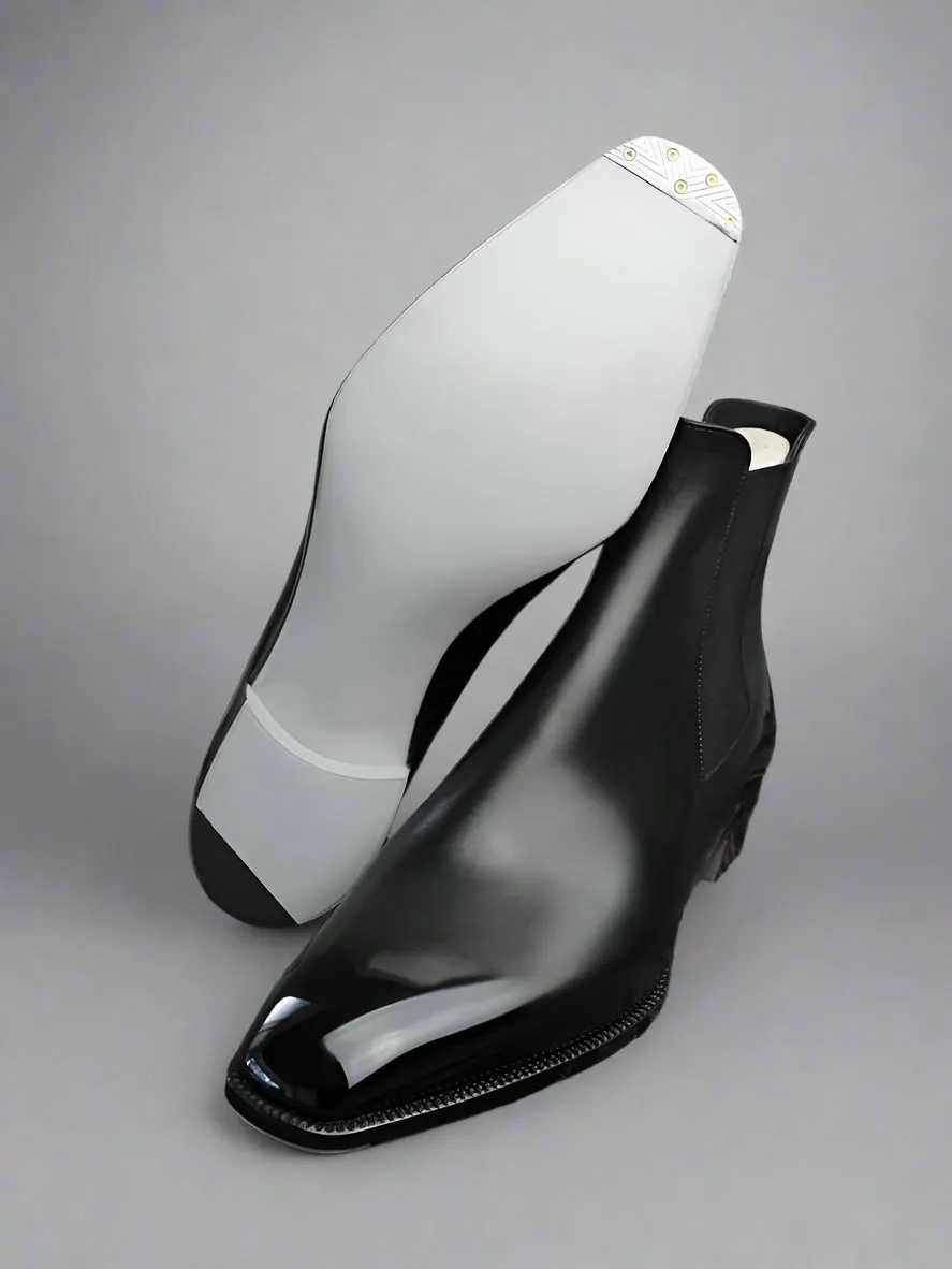 Black Italian Leather Slip On Whole cut Chelsea Boot - Chelsea Boots