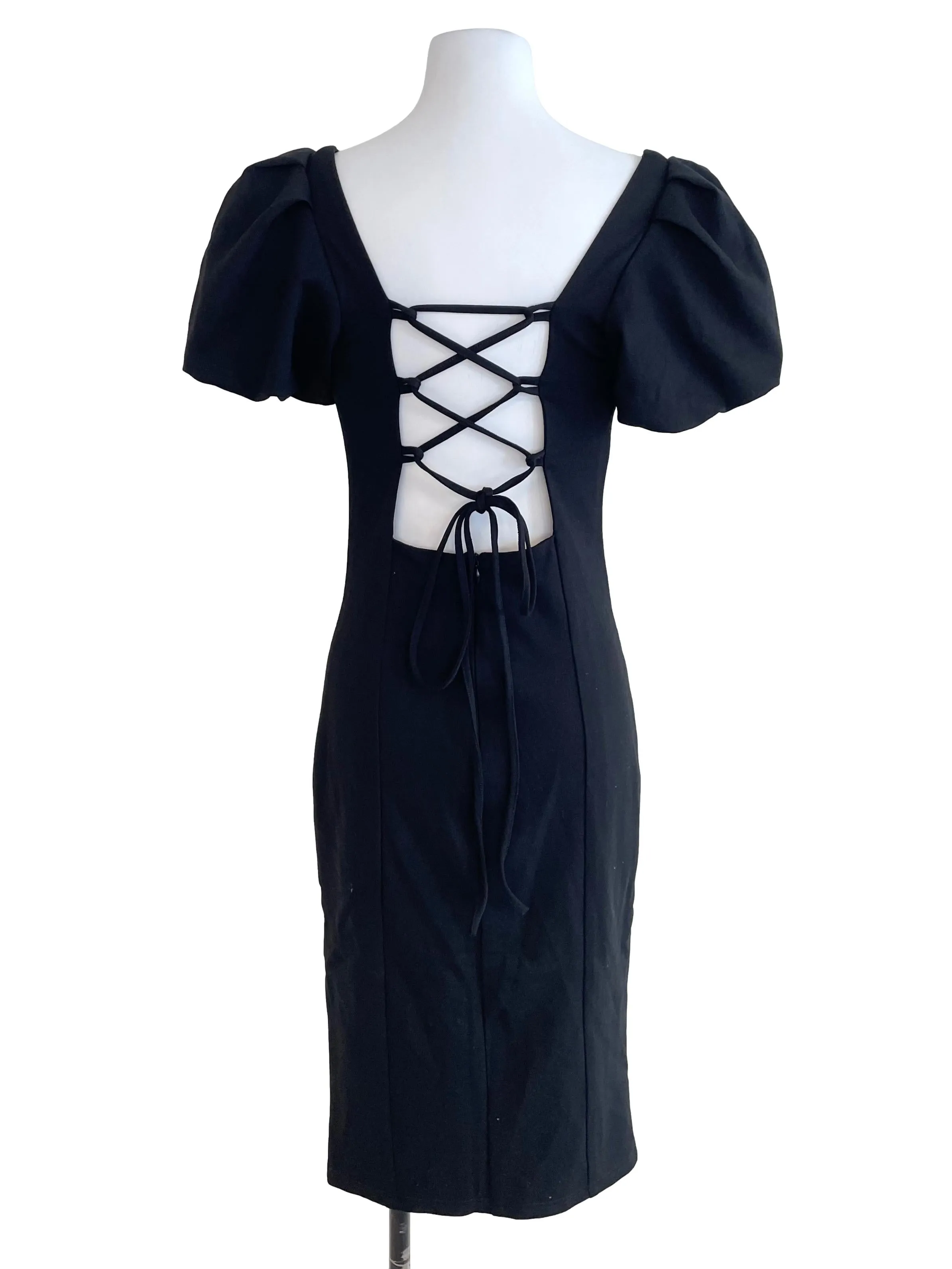 Black Puff Sleeves Slip Dress