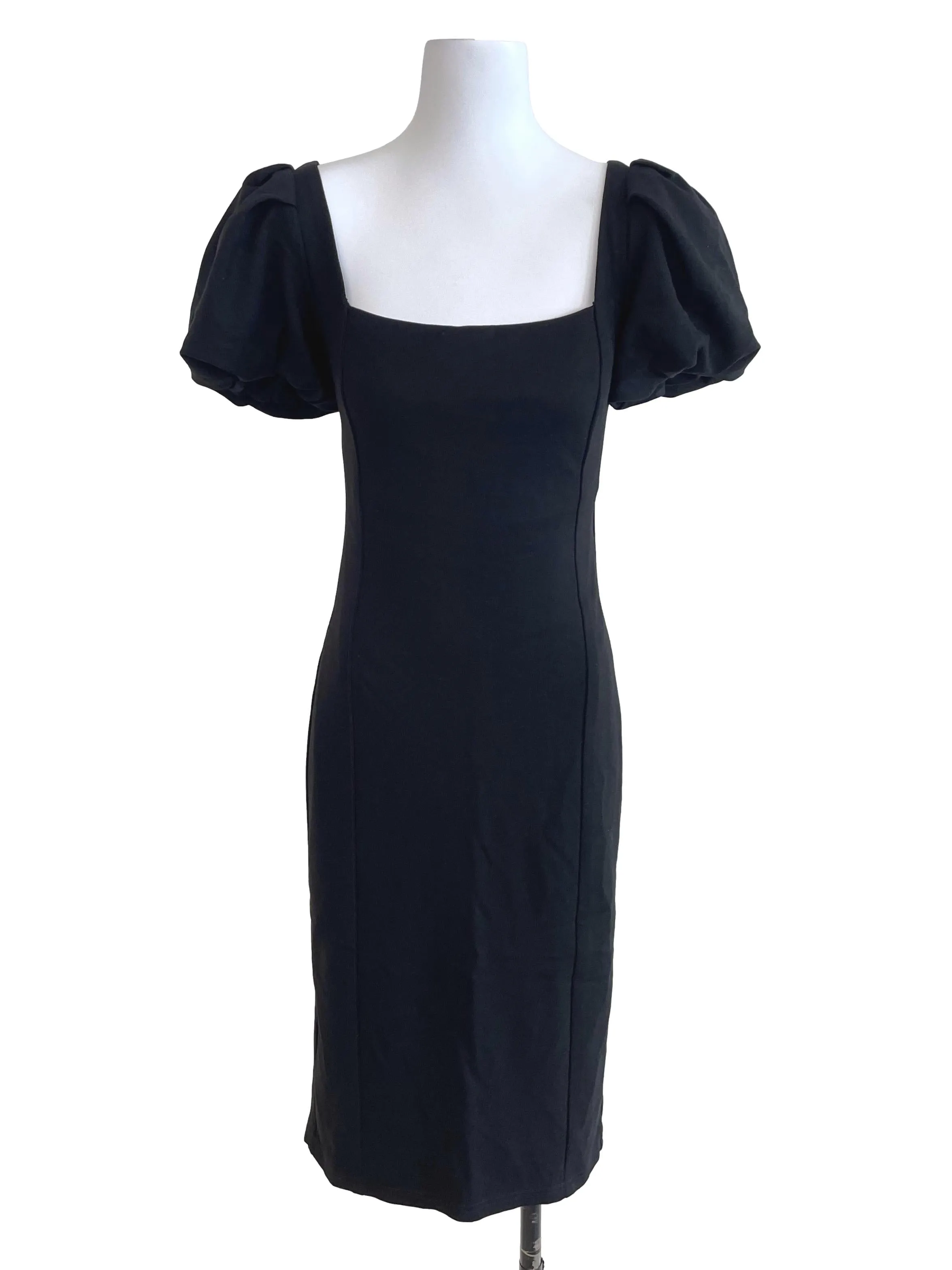 Black Puff Sleeves Slip Dress