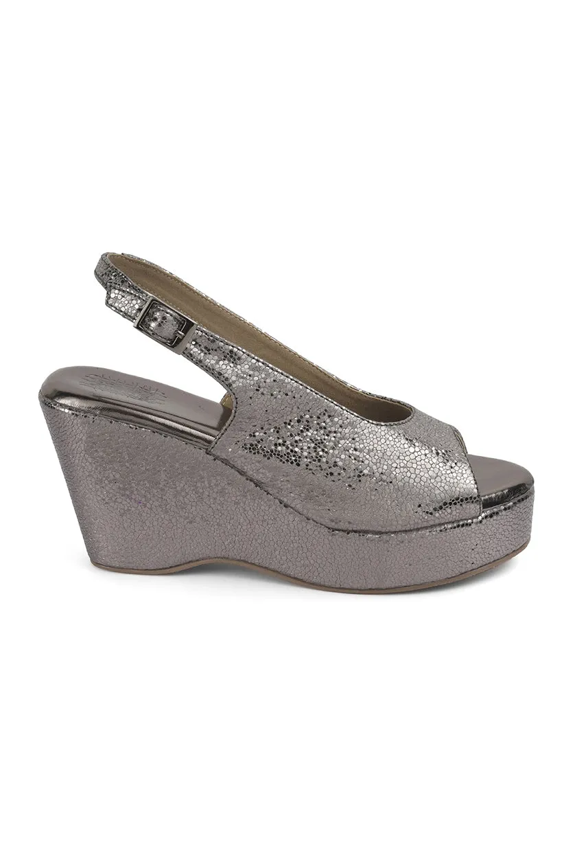 Blingy Peeptoe Backstrap Wedges Gunmetal