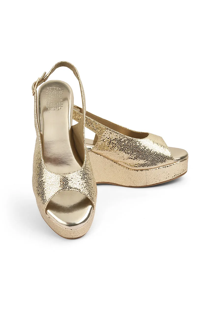 Blingy Peeptoe Backstrap Wedges Gunmetal