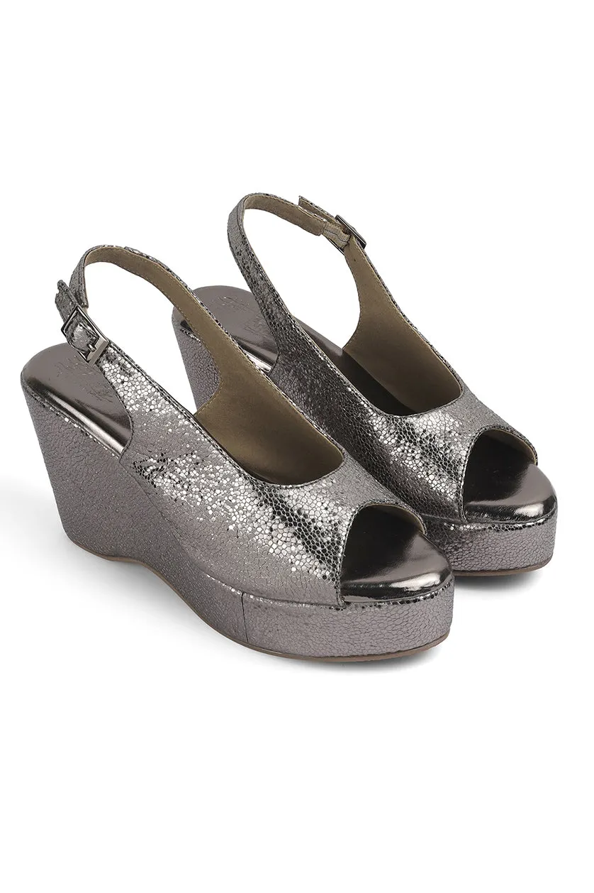 Blingy Peeptoe Backstrap Wedges Gunmetal