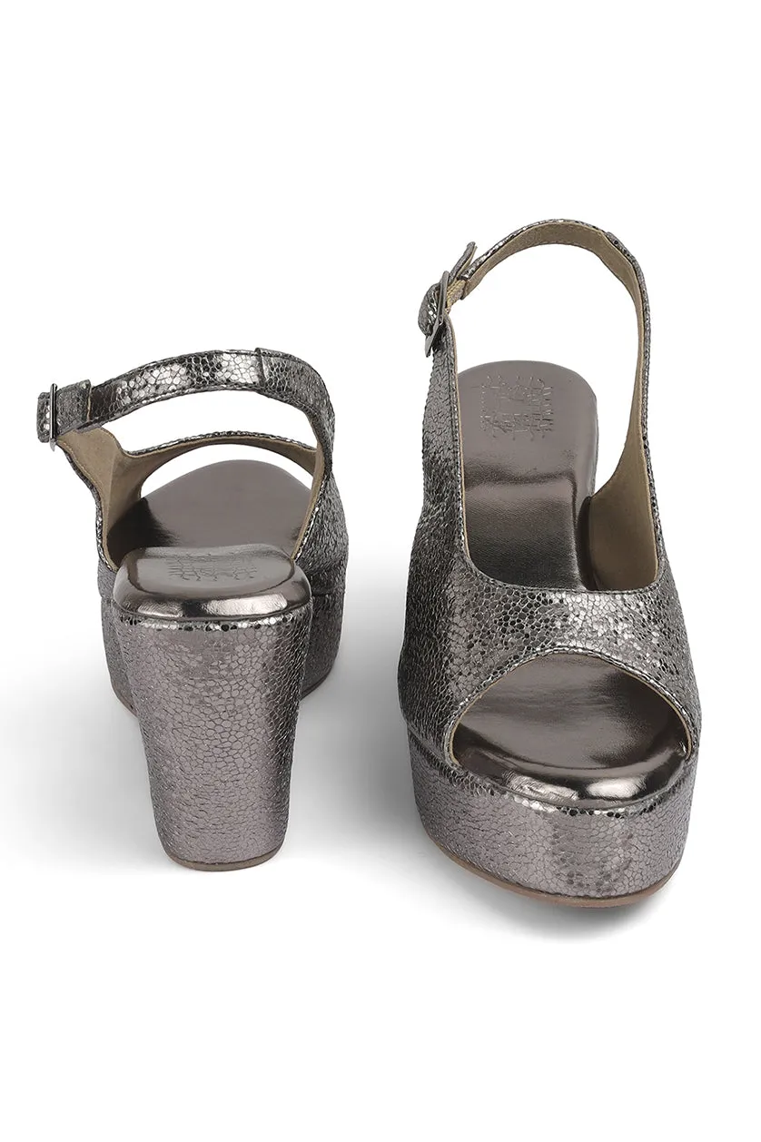 Blingy Peeptoe Backstrap Wedges Gunmetal