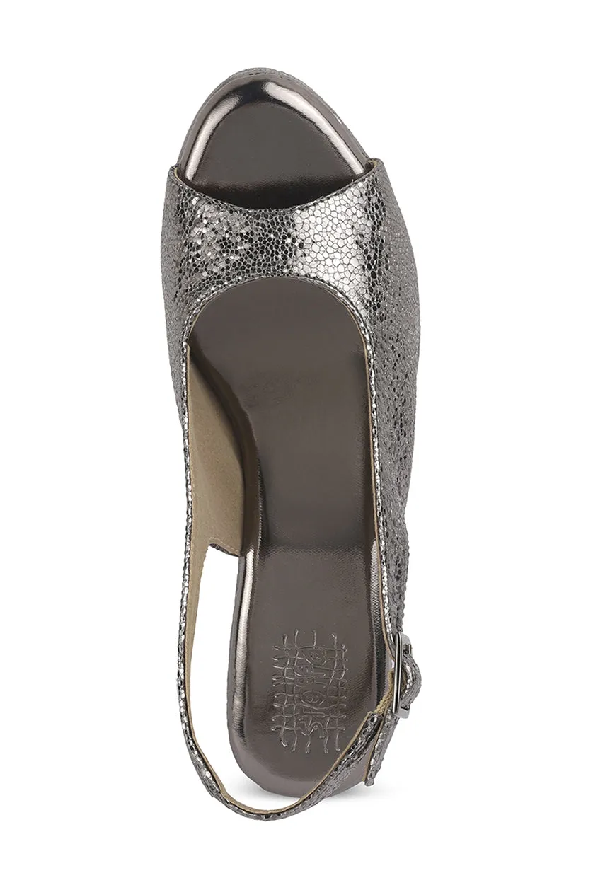 Blingy Peeptoe Backstrap Wedges Gunmetal