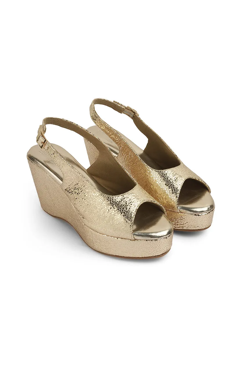 Blingy Peeptoe Backstrap Wedges Gunmetal