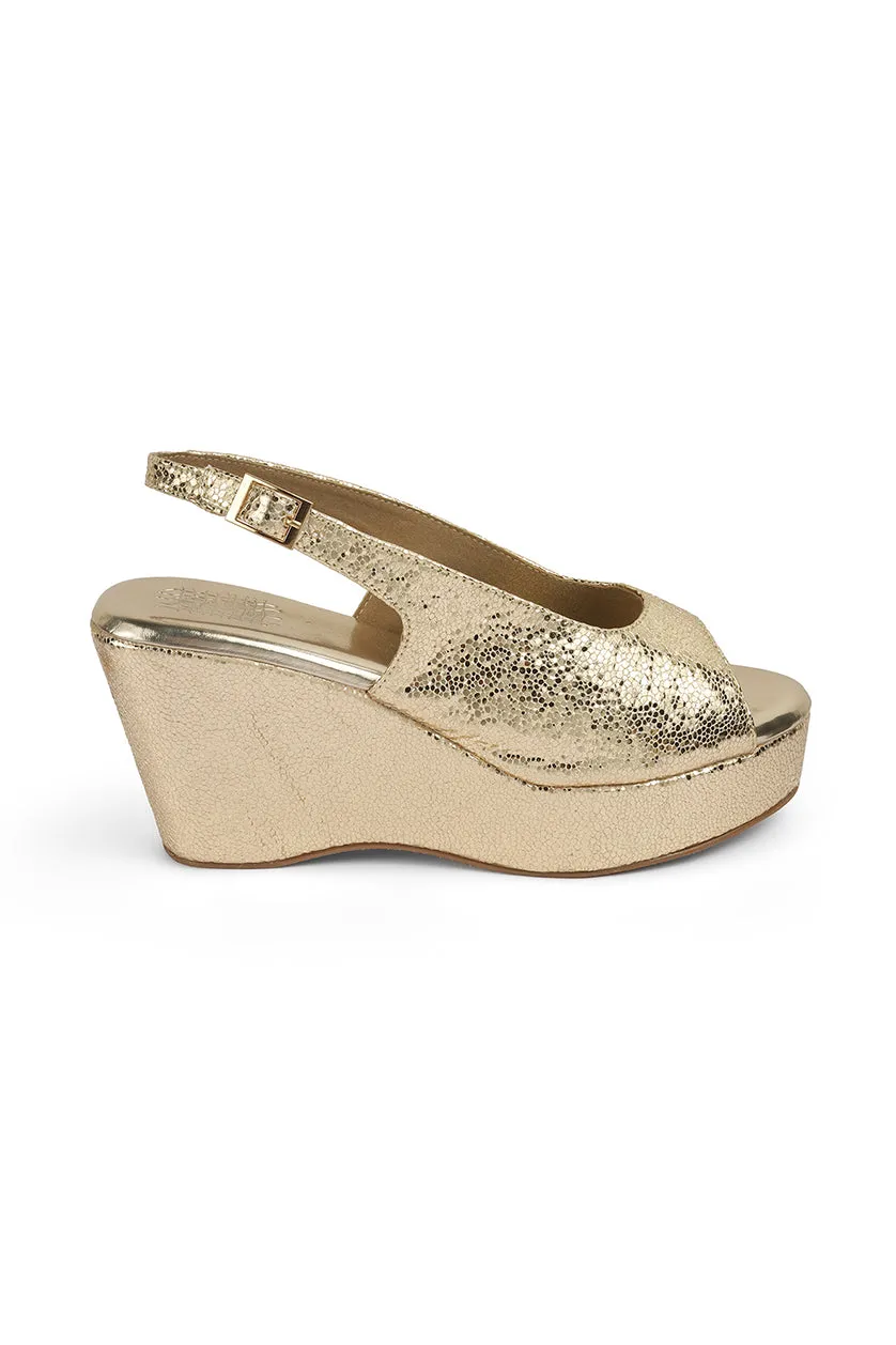 Blingy Peeptoe Backstrap Wedges Gunmetal