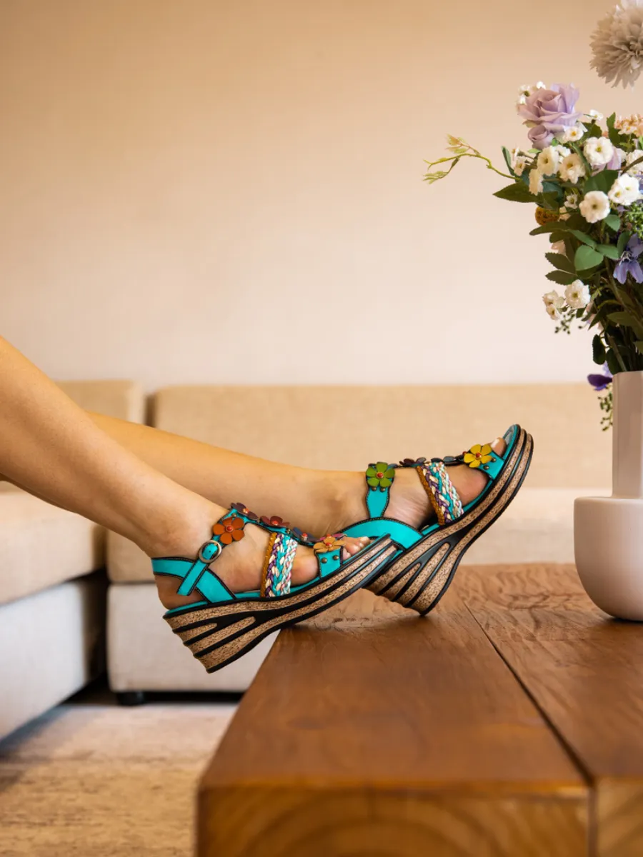 Brickell Tropical Daisy Applique Leather Wedge
