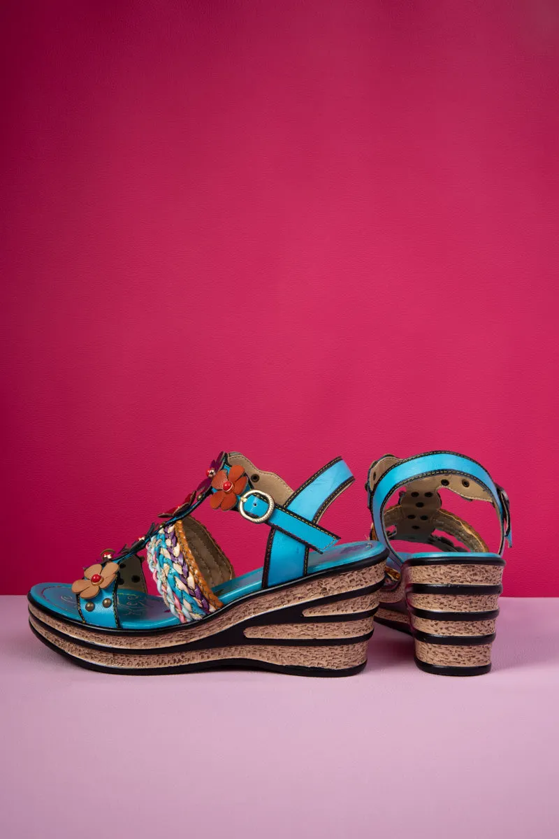 Brickell Tropical Daisy Applique Leather Wedge