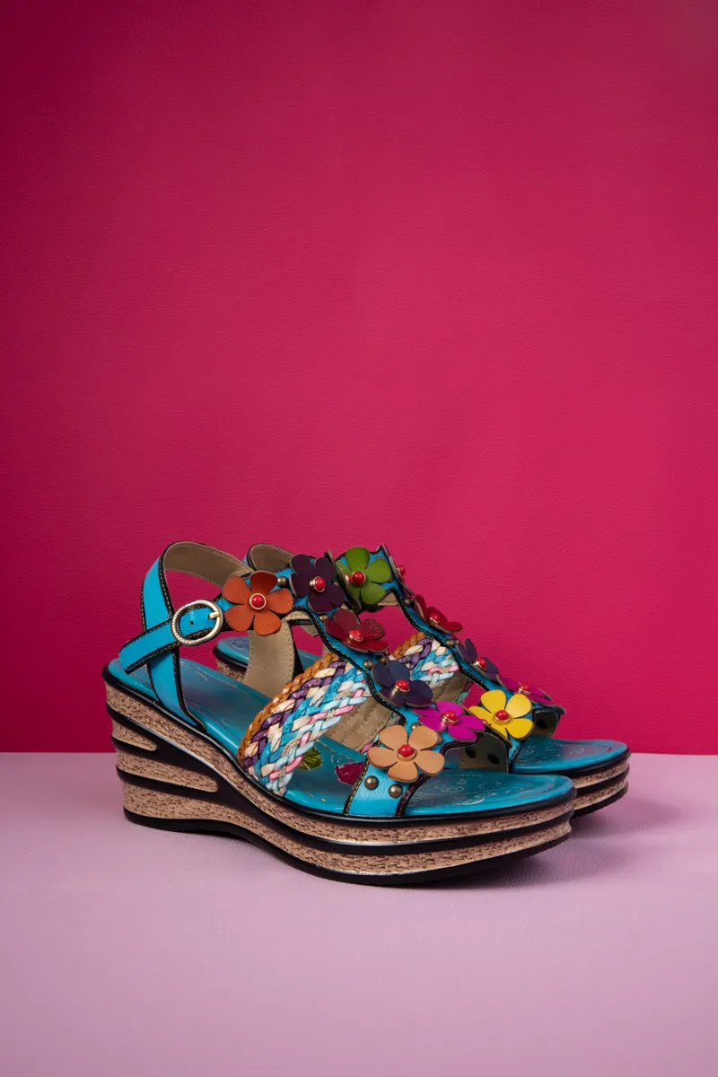 Brickell Tropical Daisy Applique Leather Wedge