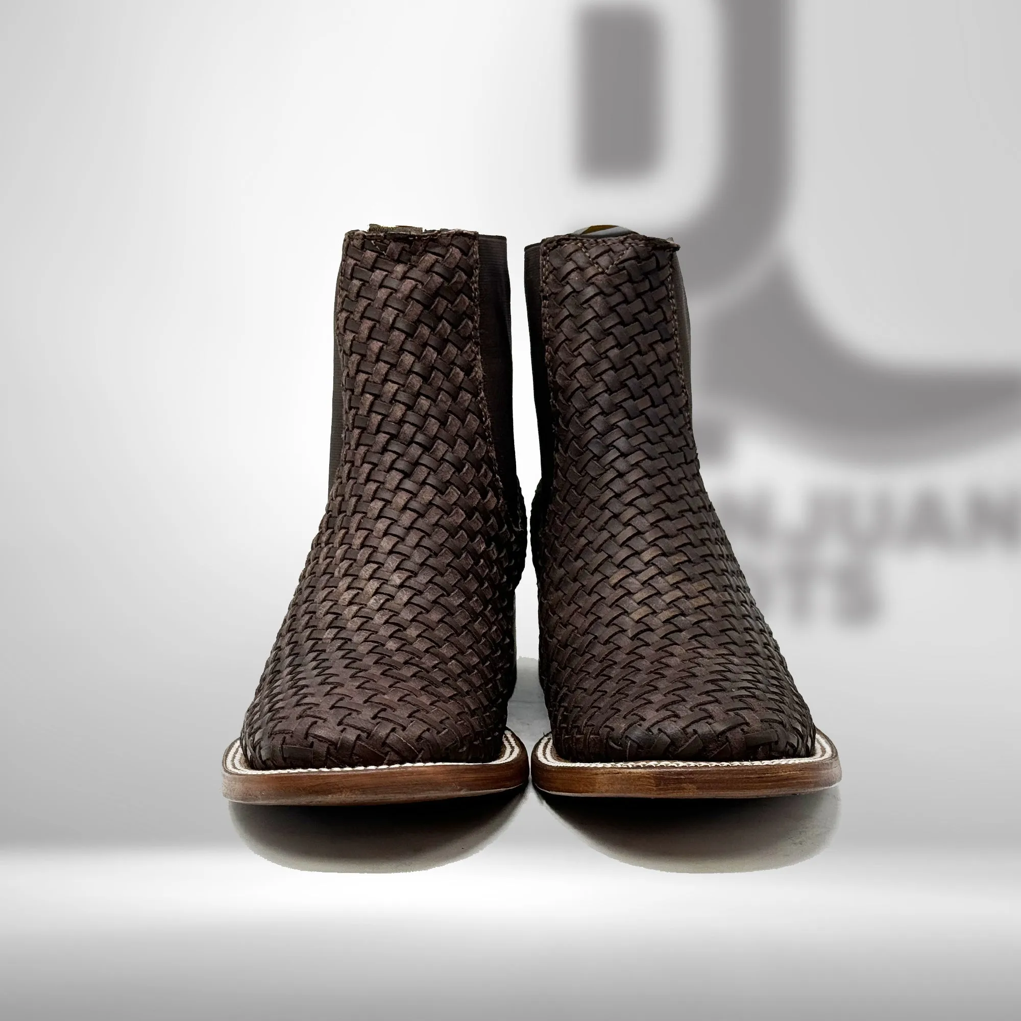 Brown Basket Weave Chelsea Boots H Toe