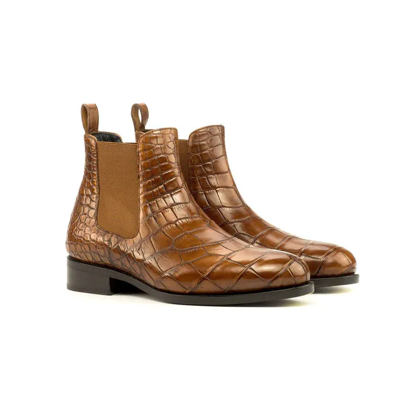 Brown Croc Print Leather Tarragona Slip On Chelsea Boots - Chelsea Boots