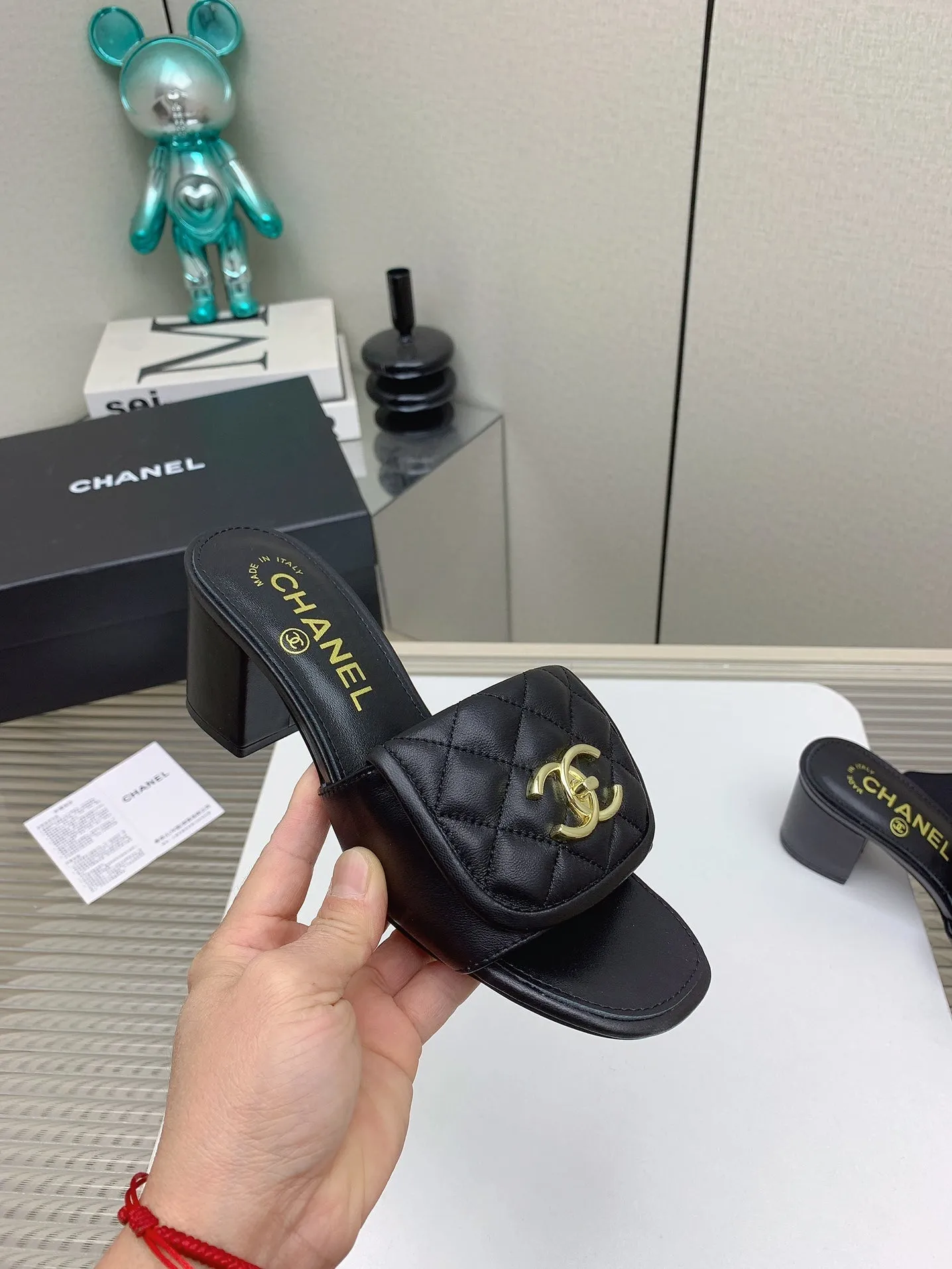 CC Mule Sandals 50mm In Black Quilted Lambskin 148942