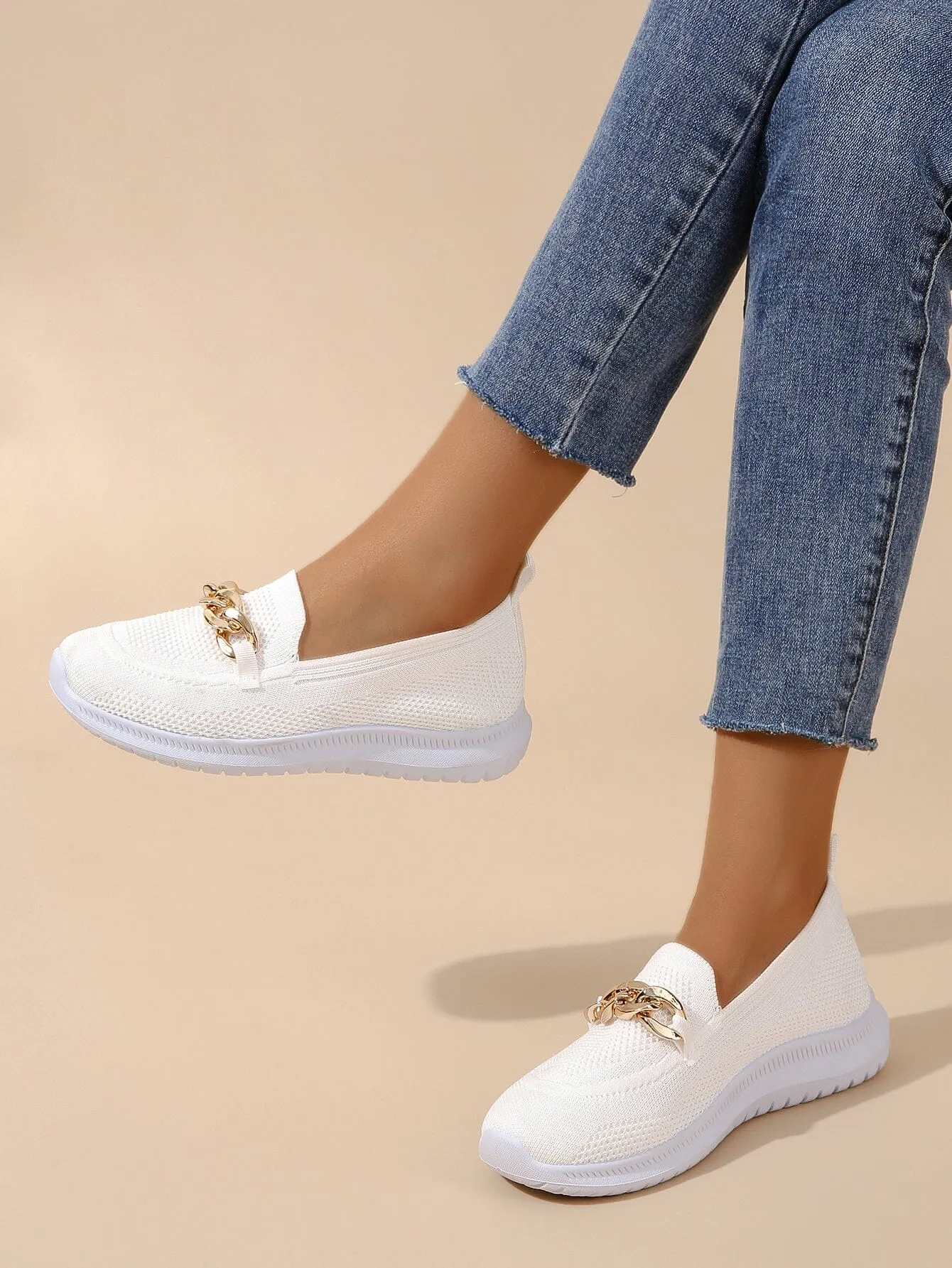 Chain Detail Knit Slip-Ons