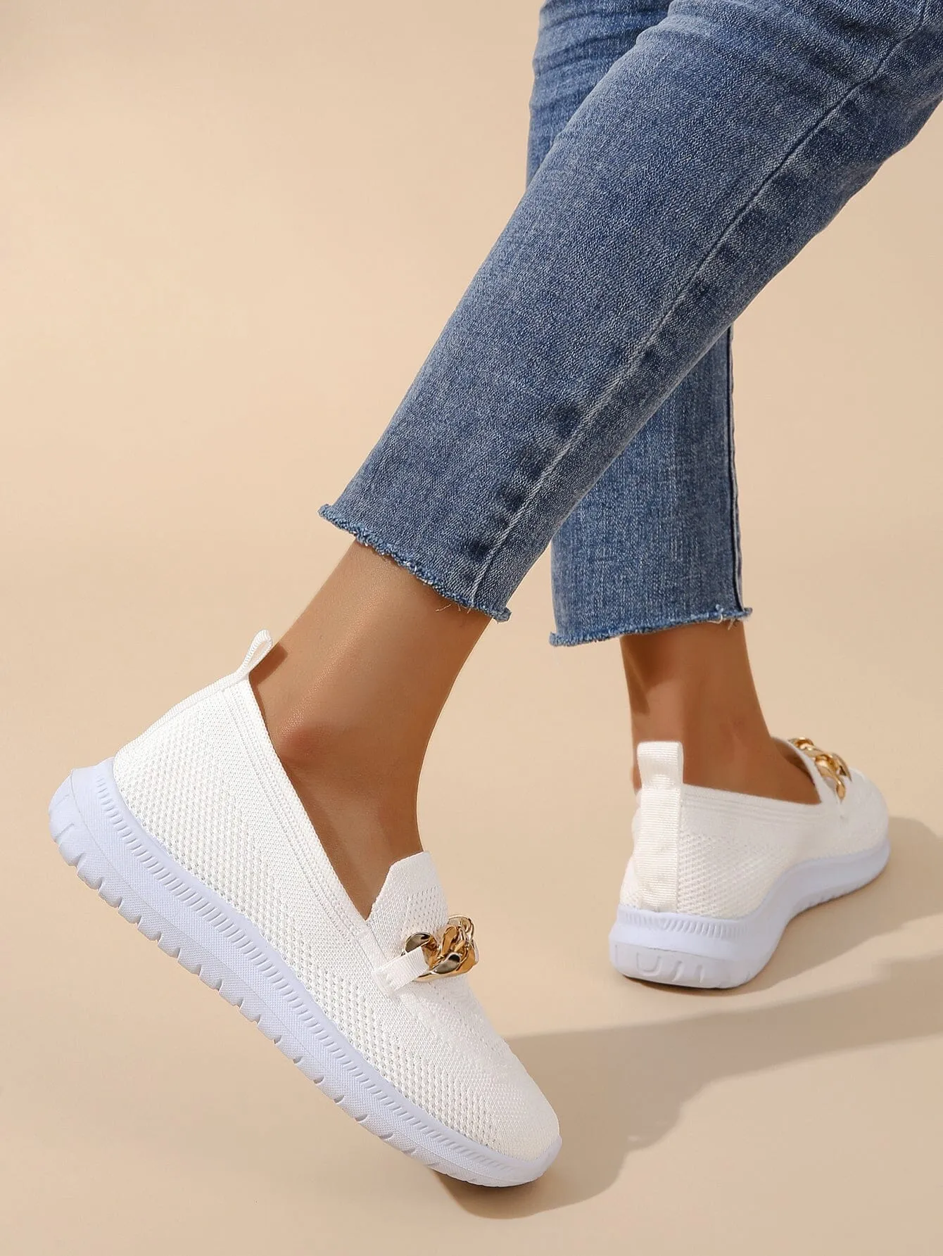 Chain Detail Knit Slip-Ons