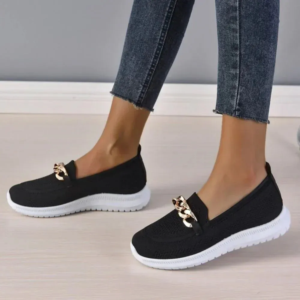 Chain Detail Knit Slip-Ons
