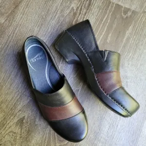 Dansko Tenley Leather Round Toe Heeled Clog Nappa Stripe
