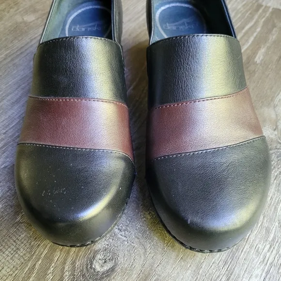 Dansko Tenley Leather Round Toe Heeled Clog Nappa Stripe