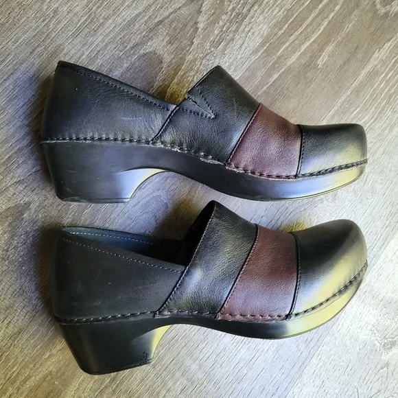 Dansko Tenley Leather Round Toe Heeled Clog Nappa Stripe