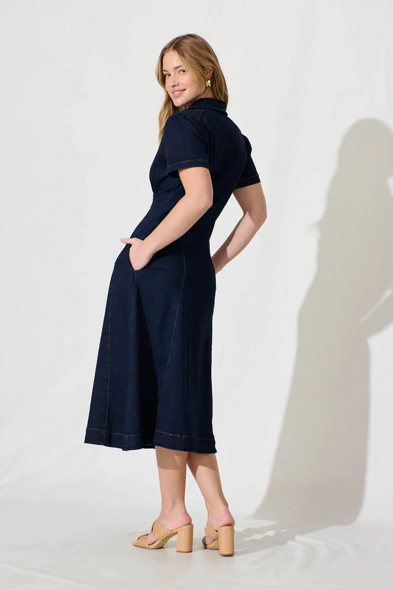 Dark Blue Denim Midi Dress by Adrianna