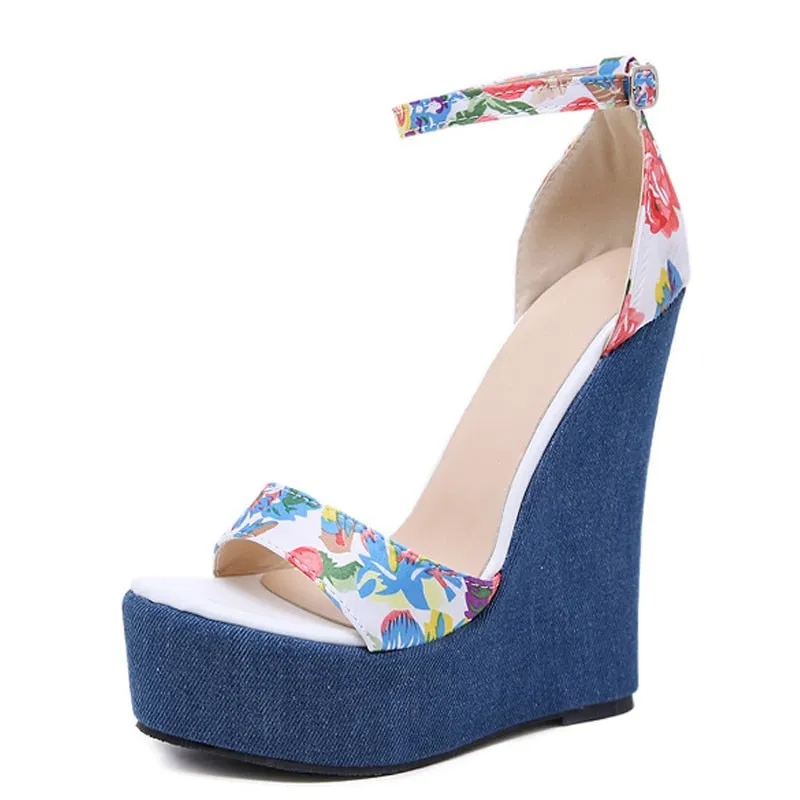 Denim Print Wedges