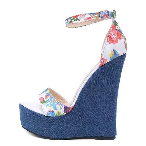 Denim Print Wedges