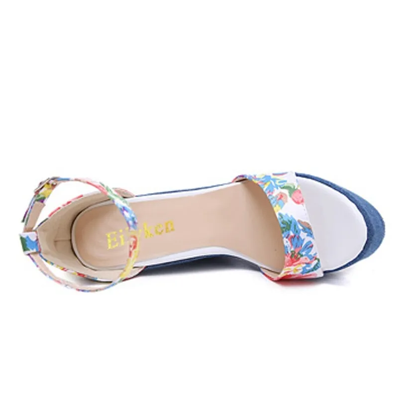 Denim Print Wedges