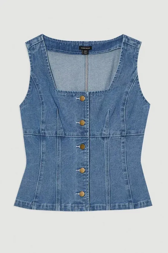 Denim Soft Wash Sleeveless Square Neck Top