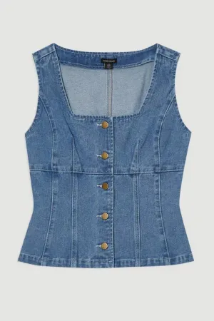 Denim Soft Wash Sleeveless Square Neck Top
