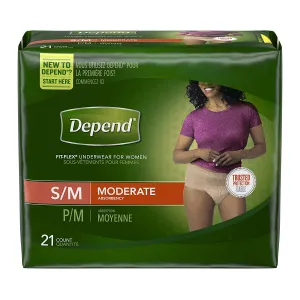 Depend FIT-FLEX Incontinence Underwear for Women, Moderate Absorbency, S/M, 21 Count, Pack of 4 (84 Count Total)