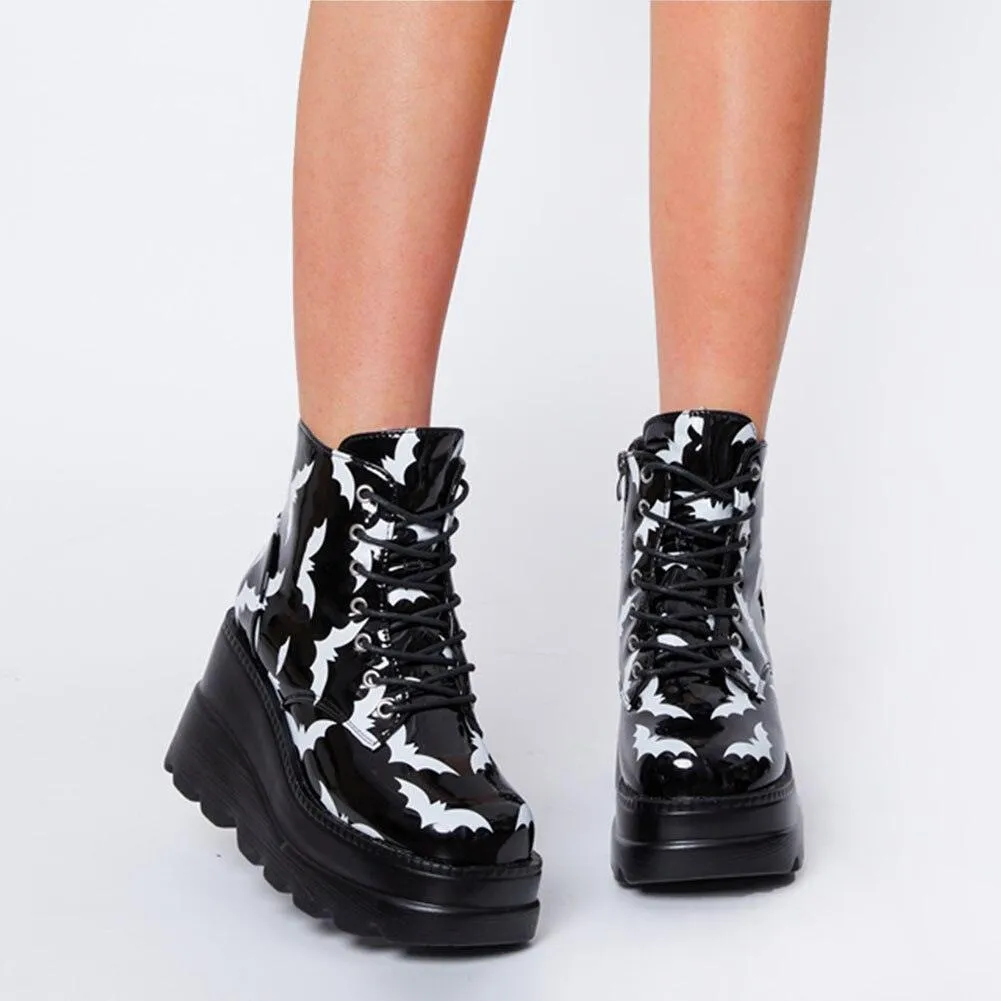 DoraTasia Women's Gothic Punk Street Ankle Boots with Platform Wedges and High Heels