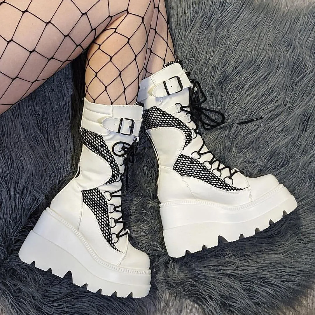 DoraTasia Women's Gothic Punk Street Ankle Boots with Platform Wedges and High Heels