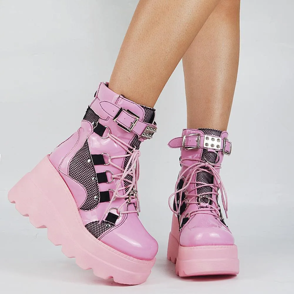 DoraTasia Women's Gothic Punk Street Ankle Boots with Platform Wedges and High Heels