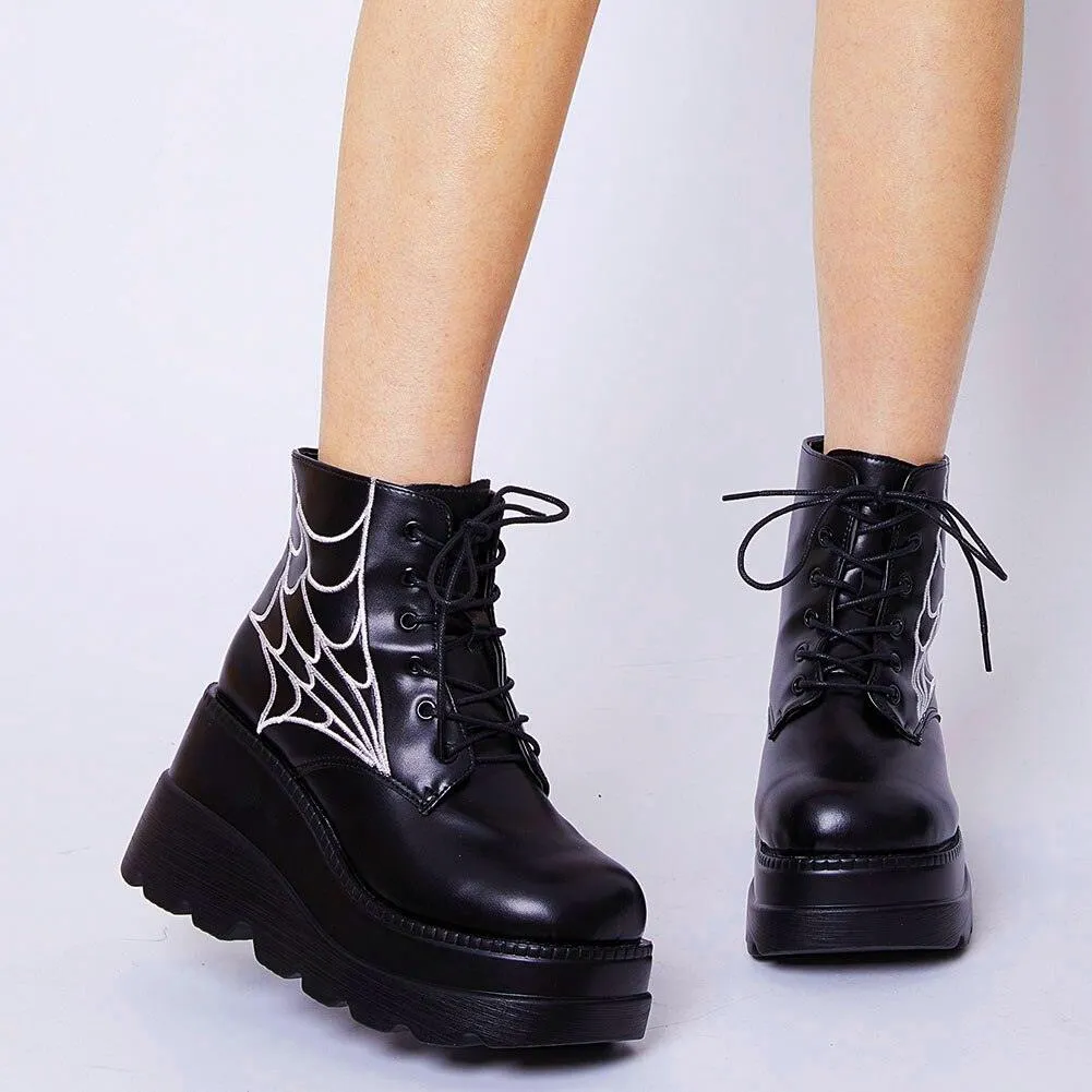 DoraTasia Women's Gothic Punk Street Ankle Boots with Platform Wedges and High Heels