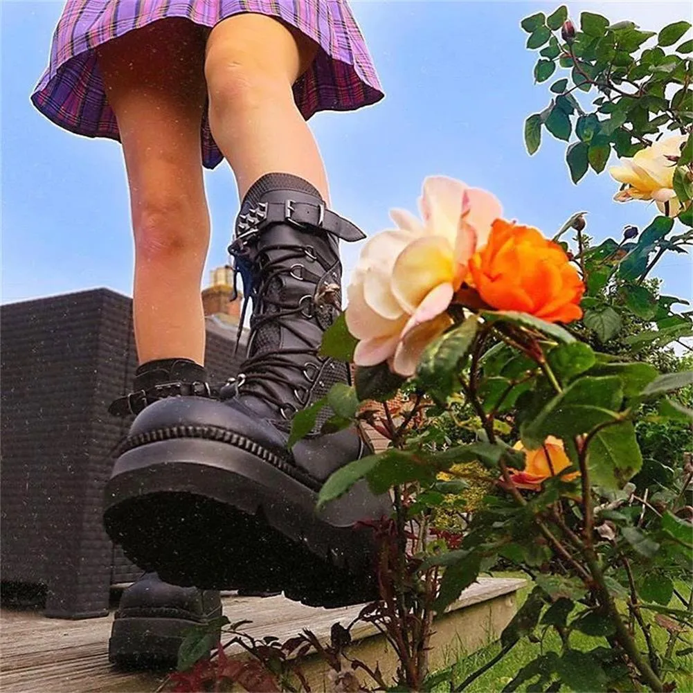 DoraTasia Women's Gothic Punk Street Ankle Boots with Platform Wedges and High Heels