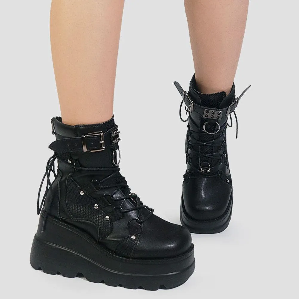 DoraTasia Women's Gothic Punk Street Ankle Boots with Platform Wedges and High Heels