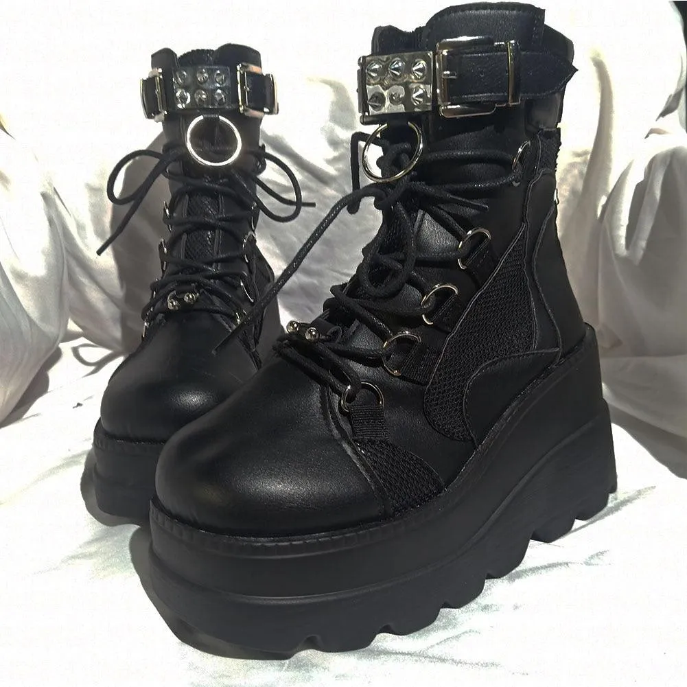 DoraTasia Women's Gothic Punk Street Ankle Boots with Platform Wedges and High Heels