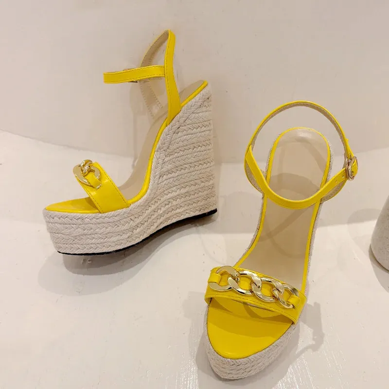 Eilyken 2025 Summer Open Toe CHAIN Solid Platform Wedges Woman Sandals Fashion Hollow Out Thick Bottom High Heels Shoes