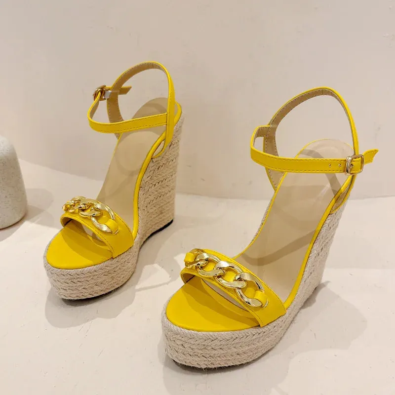 Eilyken 2025 Summer Open Toe CHAIN Solid Platform Wedges Woman Sandals Fashion Hollow Out Thick Bottom High Heels Shoes