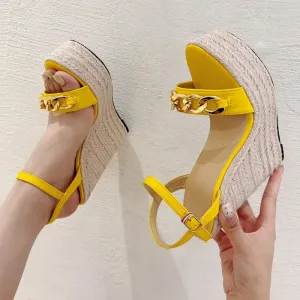 Eilyken 2025 Summer Open Toe CHAIN Solid Platform Wedges Woman Sandals Fashion Hollow Out Thick Bottom High Heels Shoes