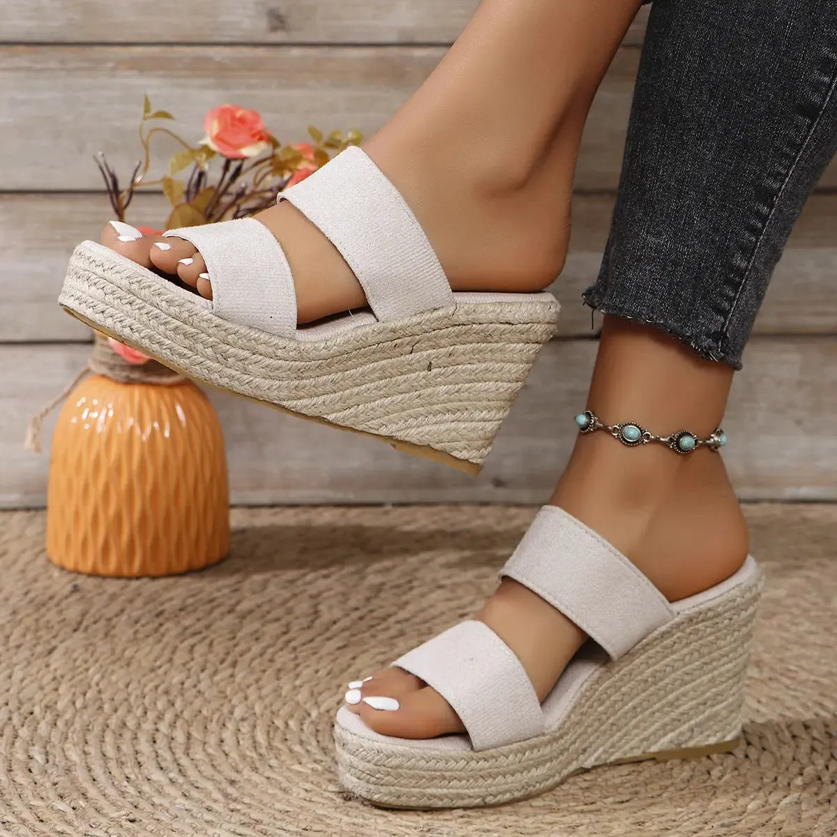'Elara' Open Toe Platform Wedges